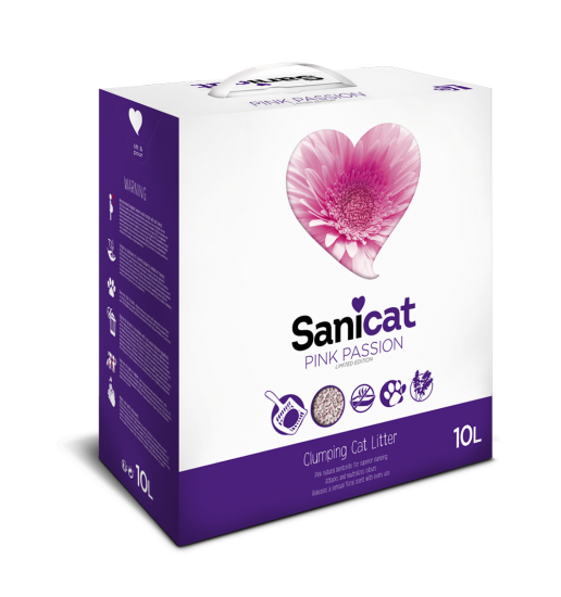 Преміальний ультракомкуючий рожевий бентонітовий наповнювач для котів з ароматом квітів Sanicat Pink Passion