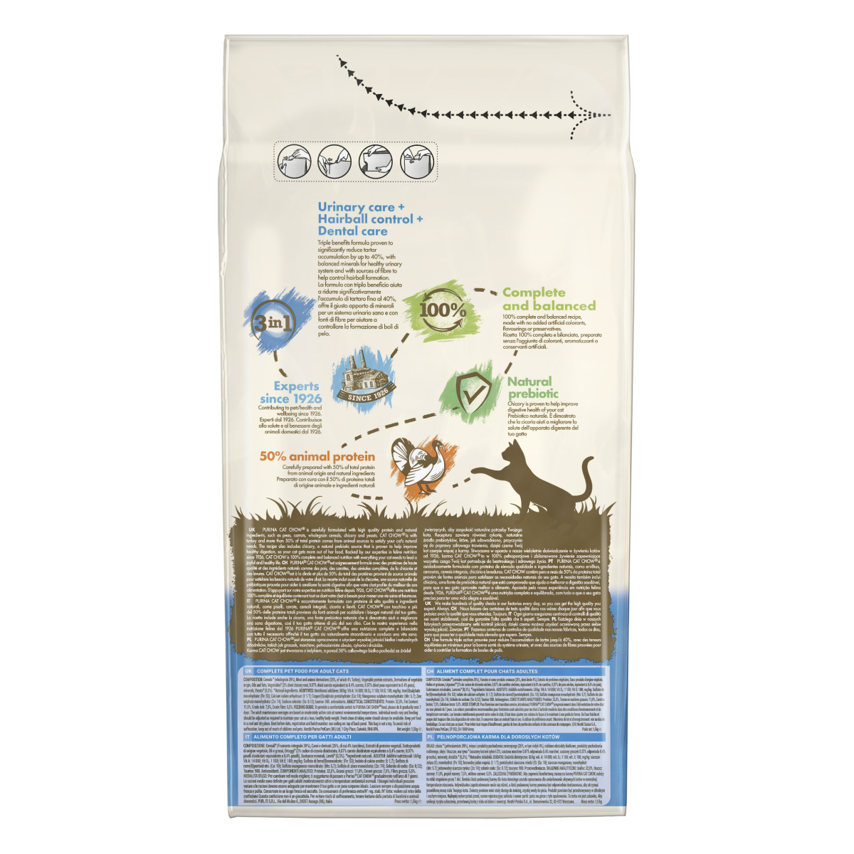 Сухой корм для с индейкой для взрослых котов с формулой тройного действия Purina Cat Chow 3 in 1 With Turkey