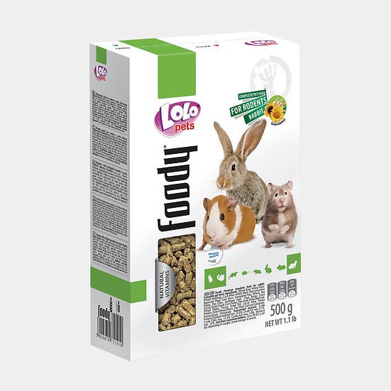 Полнорационный корм для кроликов и грызунов со злаками LoLo Pets Foody Rodents & Rabbit Granulated