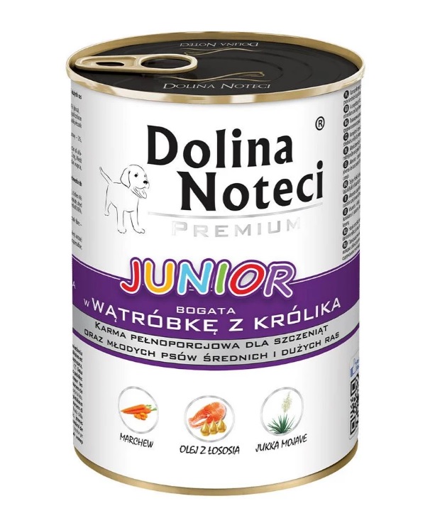 Безглютеновая консерва для щенков с Печенью Кролика Dolina Noteci Premium Junior Rabbit Liver