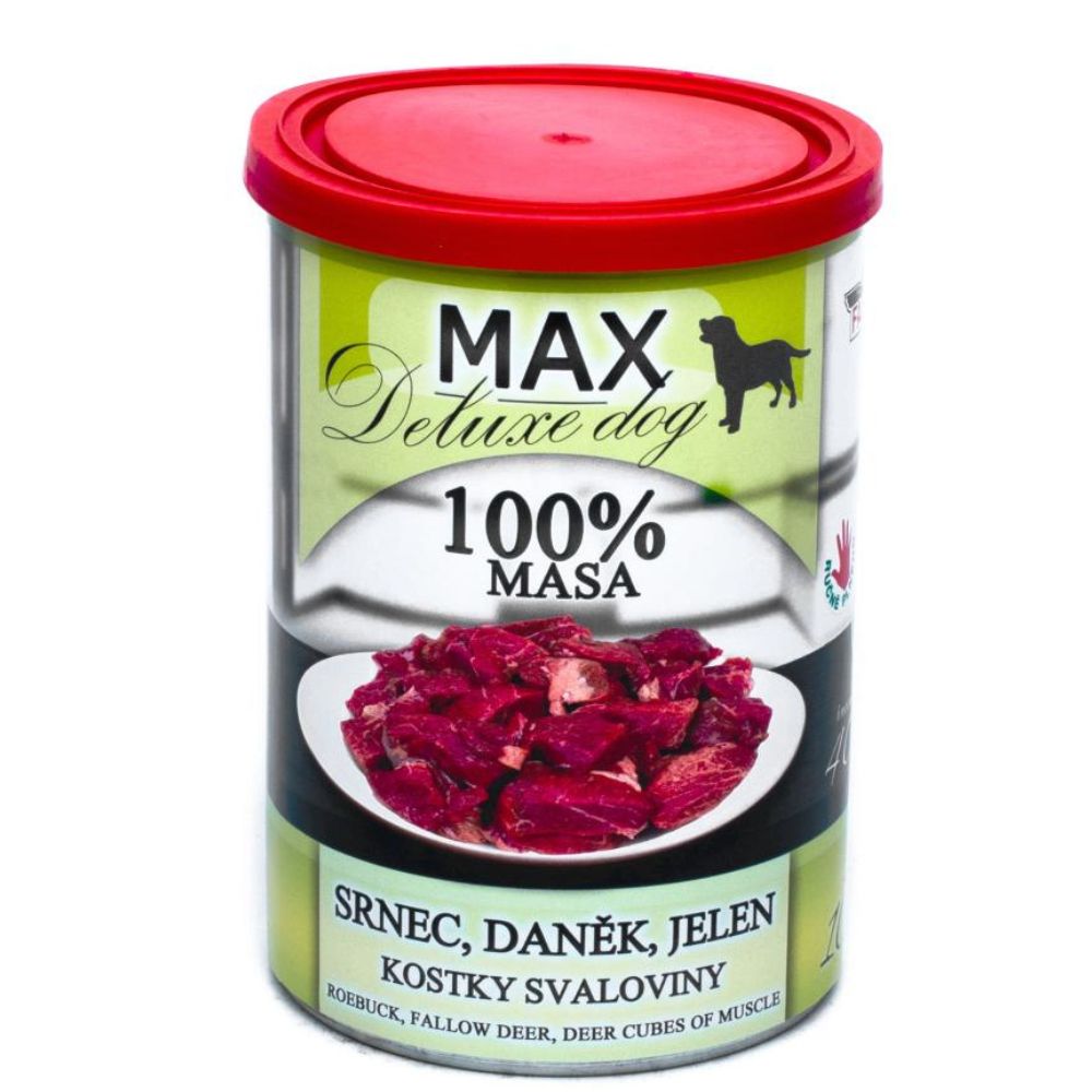 Консервированное мясо для собак Олень, Косуля, Лань FALCO MAX Deluxe Dog 100% Meat Roebuck, Fallow Deer, Deer Cubes Muscle