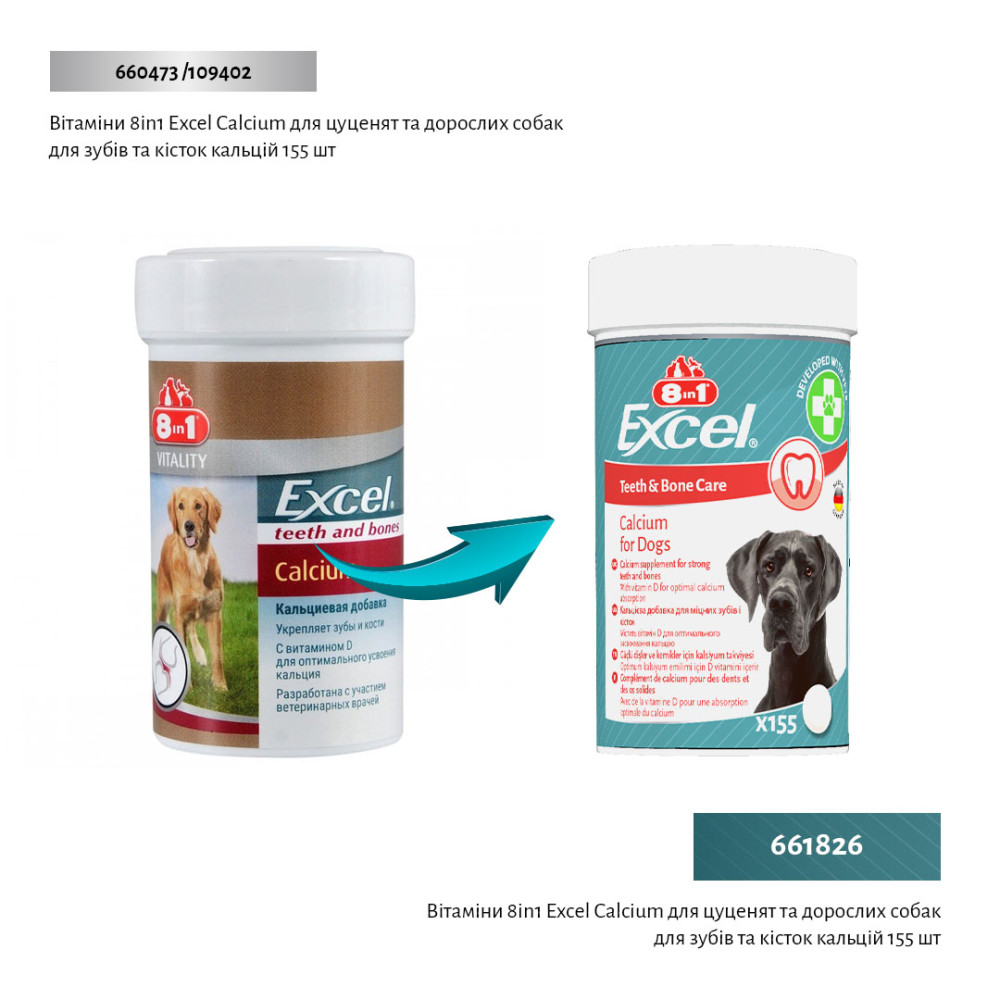 Кальциевая добавка с витамином D для укрепления костей и зубов собак 8in1 Excel Calcium