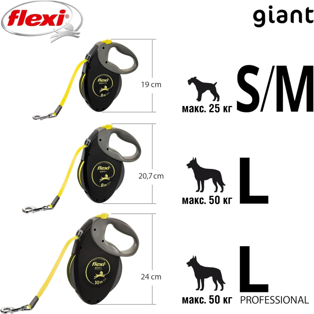 Поводок-рулетка для собак крупных пород весом до 50 кг Flexi Giant L Tape лента 8 m
