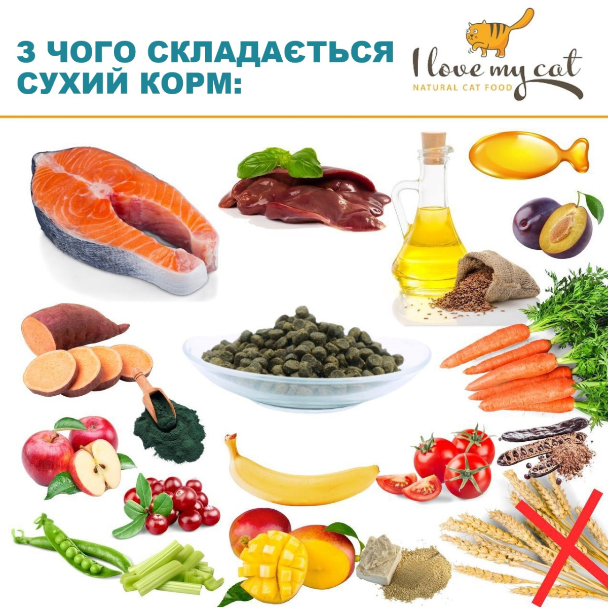 Беззерновий гіпоалергенний сухий корм холістик з лососем для котів I Love my cat Salmon Беззерновий гіпоалергенний сухий корм холістик з лососем для котів I Love my cat Salmon