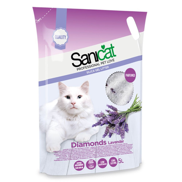 Впитывающий силикагелевый наполнитель для котов с ароматом лаванды Sanicat Diamonds Lavender