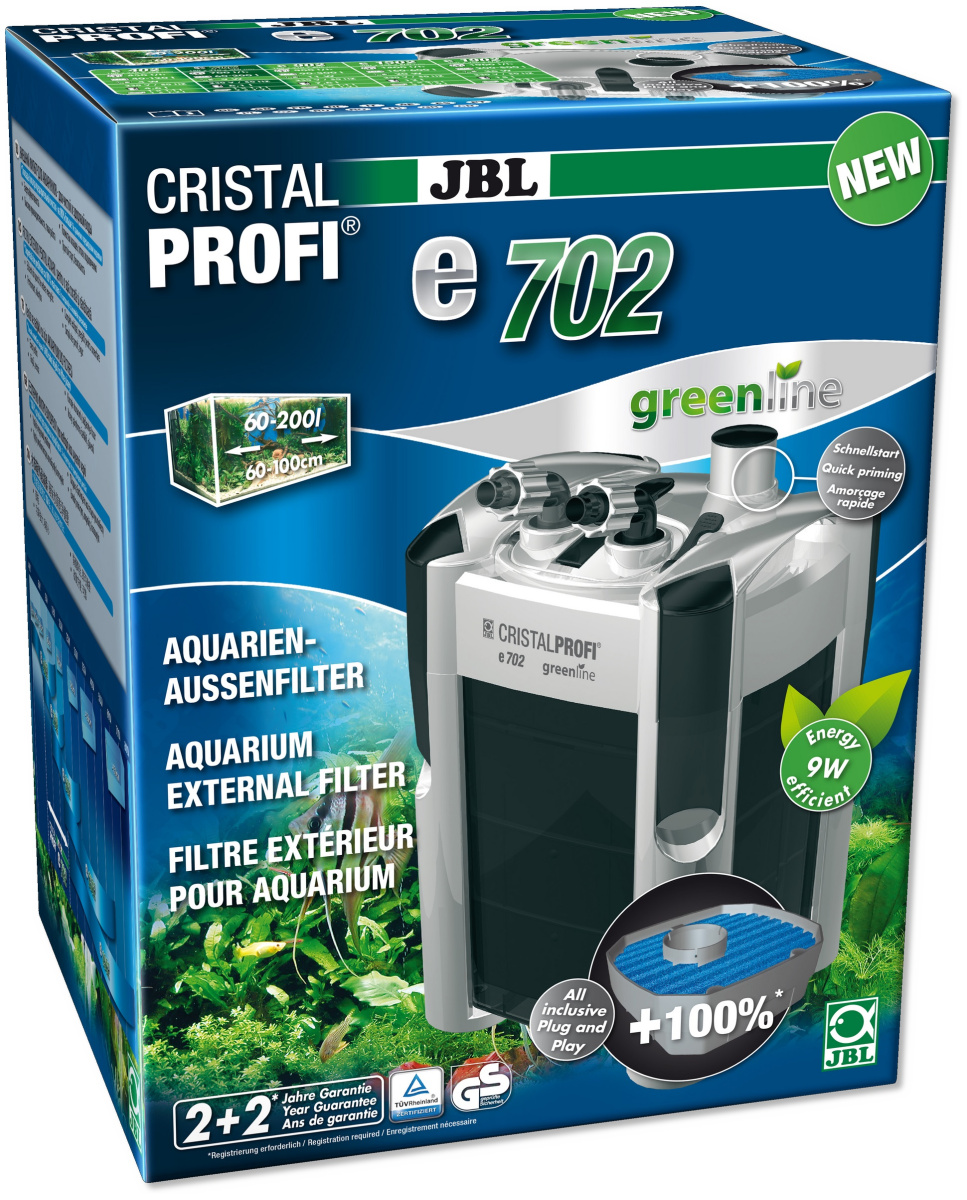 Внешний бесшумный фильтр для аквариума 60-200 л JBL CristalProfi e702 Greenline External 