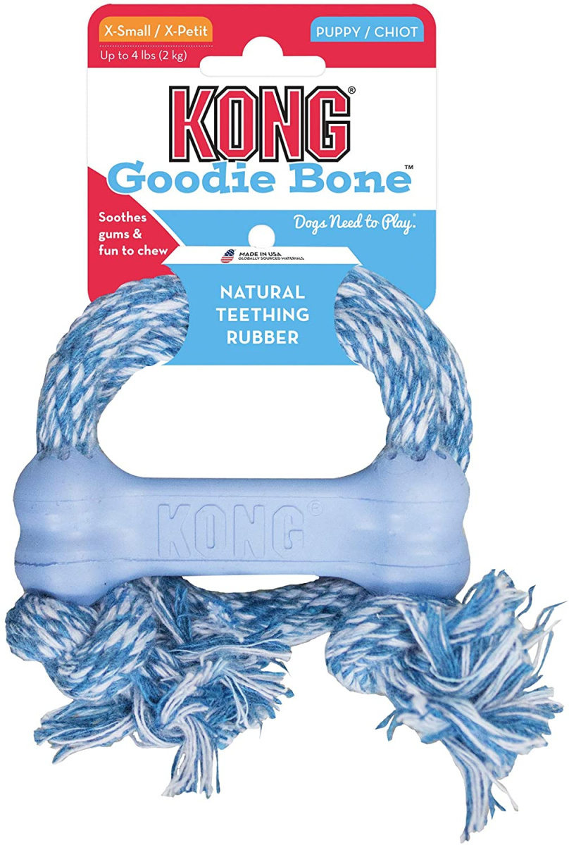 Іграшка для цуценят Кісточка для ласощів з канатом KONG Puppy Goodie Bone with Rope