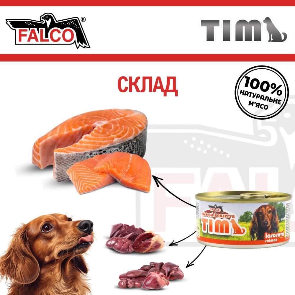 Консервоване м'ясо для маленьких собак Асорті з Лосося FALCO TIM Mini Dog 100% Meat Salmon