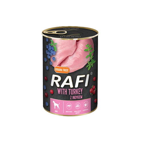 Беззерновая консерва для собак с Индейкой, Голубикой и Клюквой Dolina Noteci Rafi Grain Free Adult Turkey