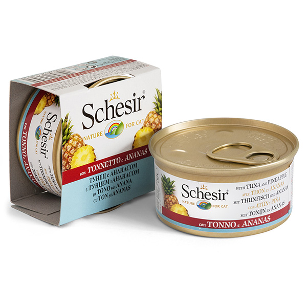 Консерва для котов в возрасте от 1 года Тунец с Ананасом в бульоне Schesir Adult Cat Tuna & Pineapple in Broth