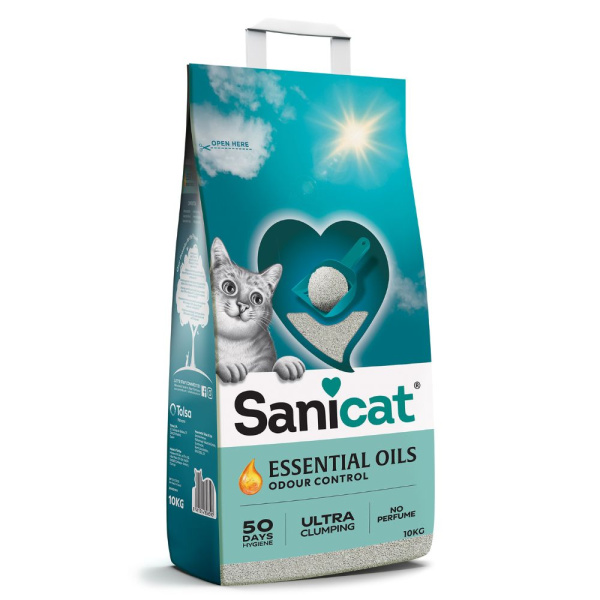 Ультракомкующийся белый наполнитель для котов с эфирным маслом Sanicat Essential Oils Ultra Clumping Perfume Free White