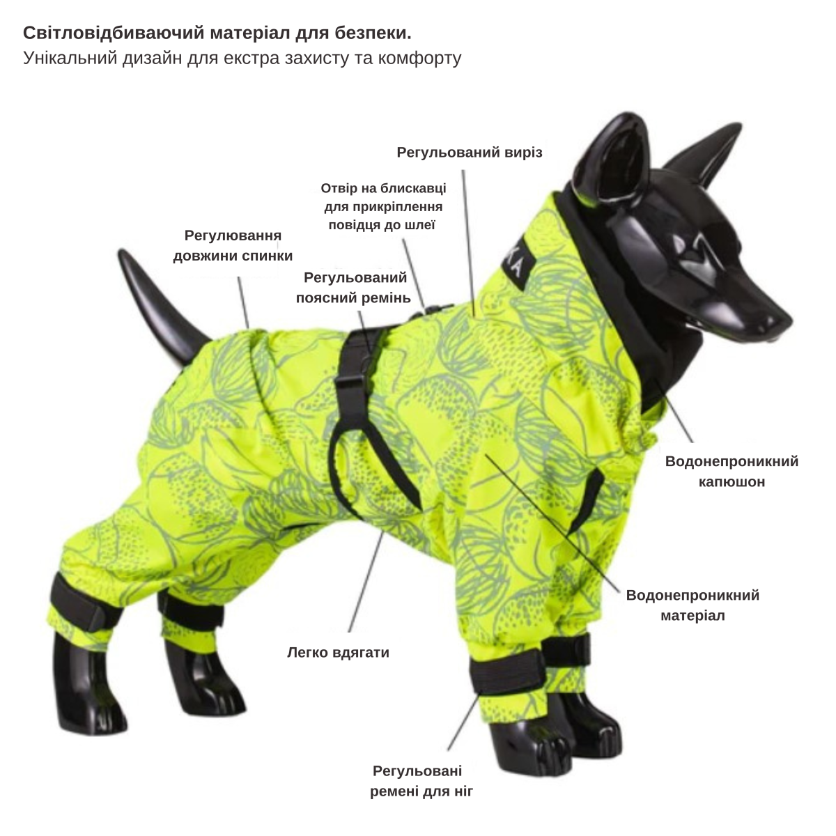 Водонепроницаемый костюм со светоотражающим узором для собак PAIKKA Rain Suit