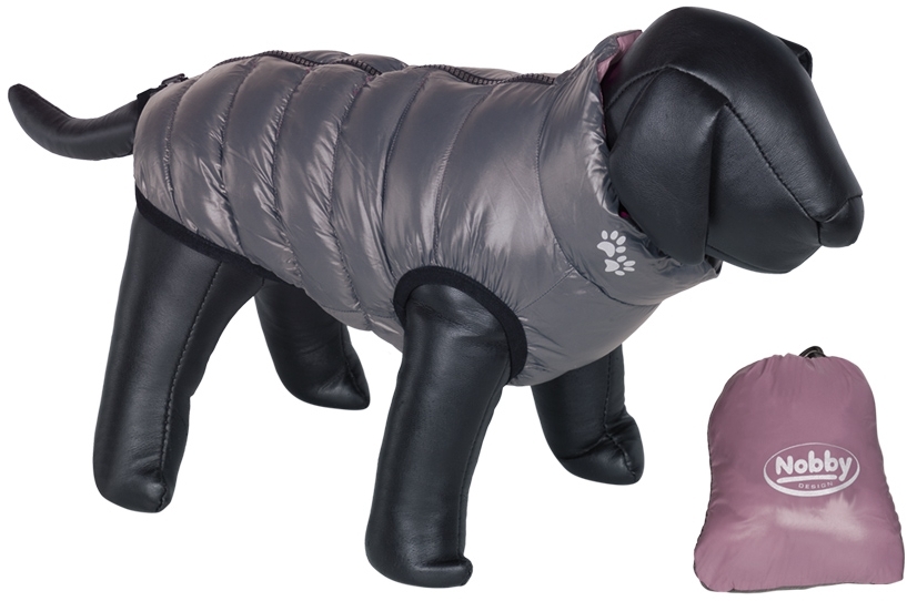 Утеплений двосторонній водонепроникний сіро-рожевий жилет для собак із сумкою Gray & Pink Light Nobby