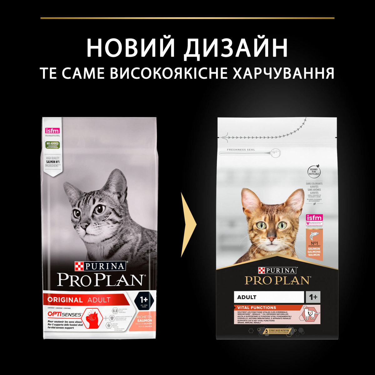 Сухий корм з лососем для підтримки ключових функцій організму котів Purina Pro Plan Vital Functions Adult 1+ Salmon