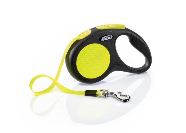 Неоновый поводок-рулетка для собак маленьких пород весом до 15 кг Flexi New Neon S Tape лента 5 m