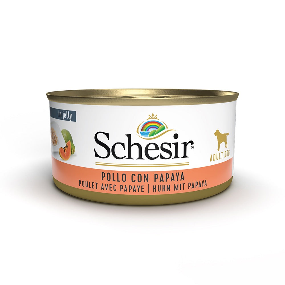 Консерва для собак віком від 1 року Куряче філе з Папайєю в желе Schesir Adult Dog Chicken Fillets & Papaya in Jelly Консерва для собак віком від 1 року Куряче філе з Папайєю в желе Schesir Adult Dog Chicken Fillets & Papaya in Jelly