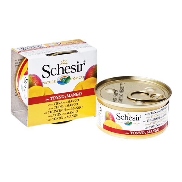 Консерва для котов в возрасте от 1 года Тунец с Манго в бульоне Schesir Adult Cat Tuna & Mango in Broth