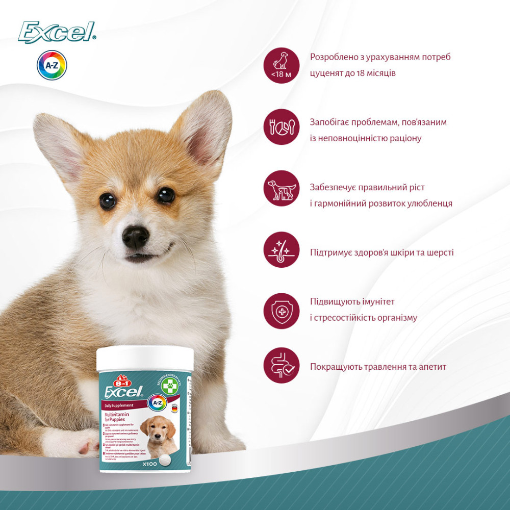 Мультивітамінний комплекс для цуценят та зростаючих собак 8in1 Excel Multi Vitamin Puppy