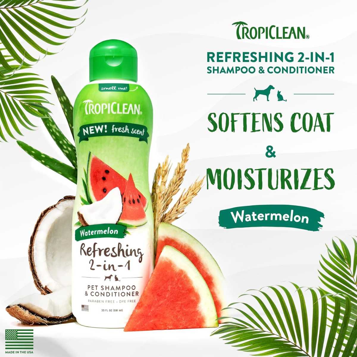 Освежающий шампунь-кондиционер с арбузом для собак и котов TropiClean Refreshing 2 in 1 Watermelon