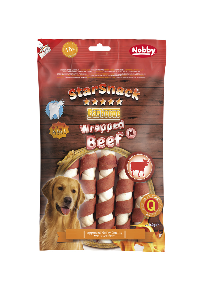 Ласощі для чищення зубів собак Жувальна Паличка з Яловичини Nobby StarSnack Dental BBQ Wrapped Beef