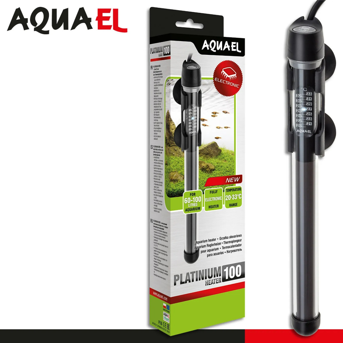 Стеклянный обогреватель для аквариума с электронным термостатом Aquael Platinum Heater