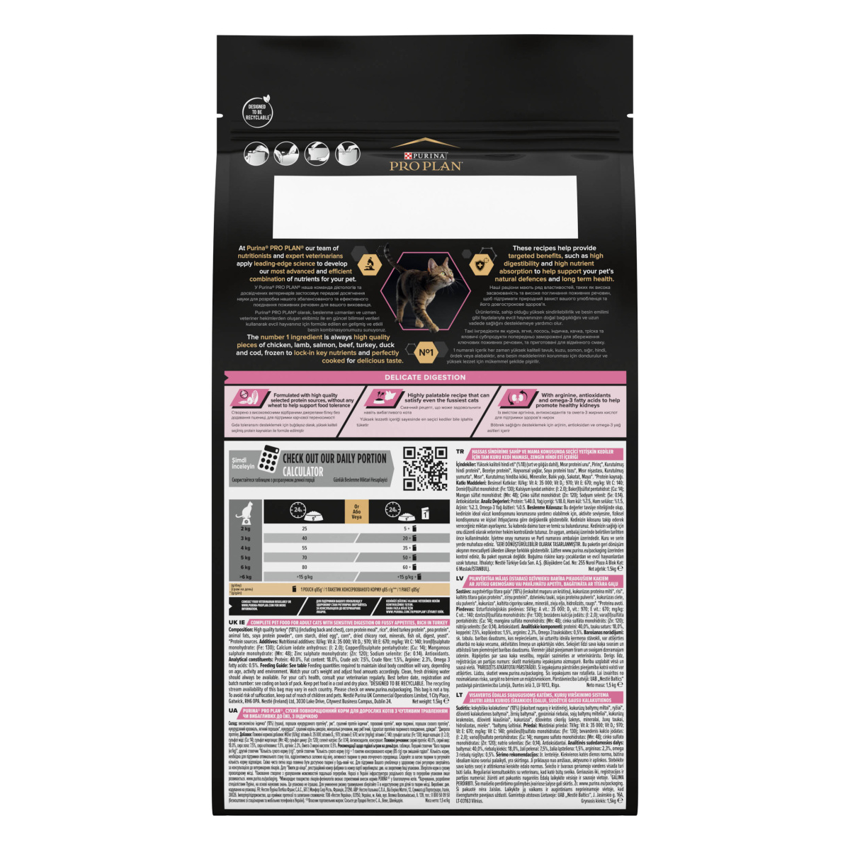 Сухой корм для котов с чувствительным пищеварением с Индейкой Purina Pro Plan Delicate Digestion Adult 1+ Turkey