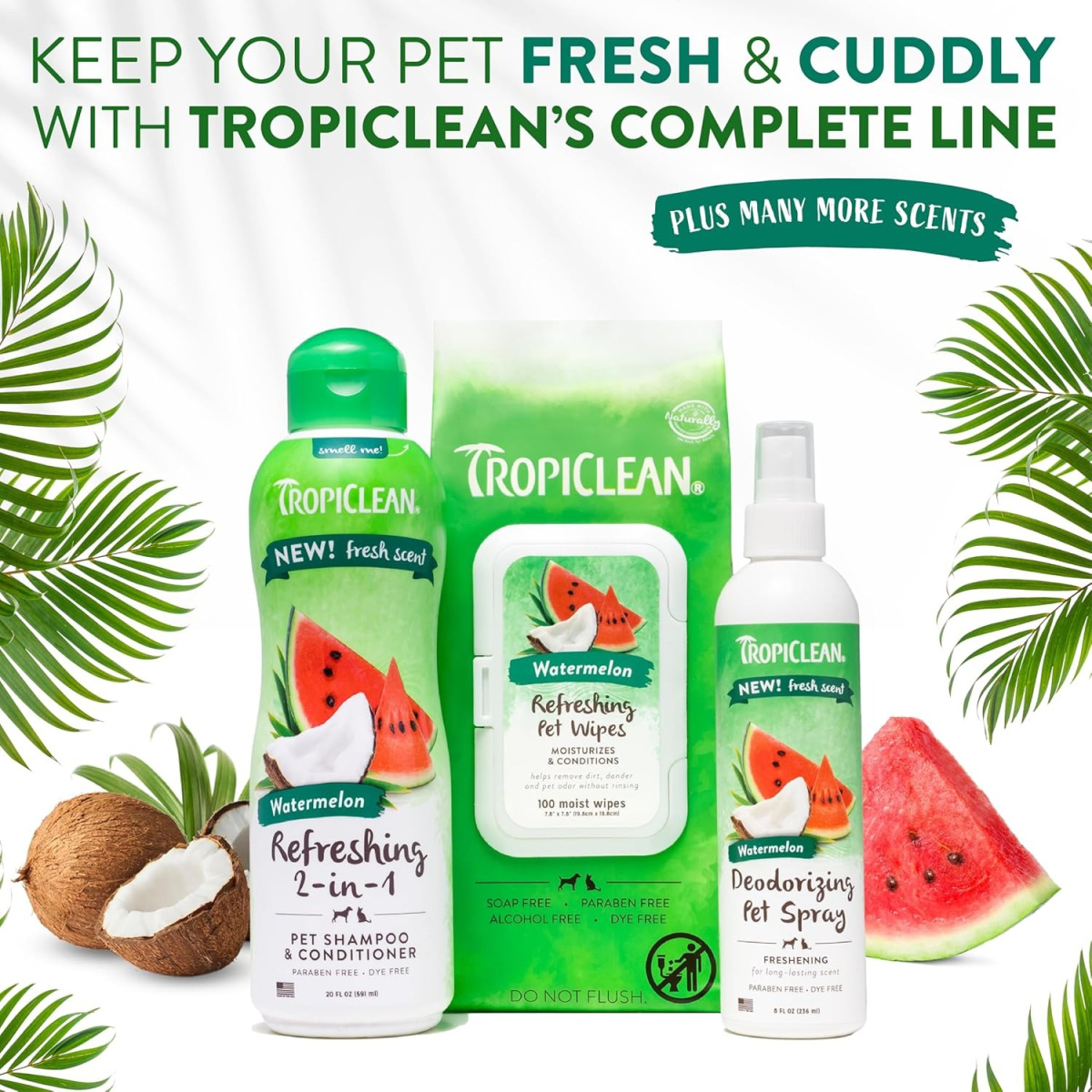 Освежающий шампунь-кондиционер с арбузом для собак и котов TropiClean Refreshing 2 in 1 Watermelon