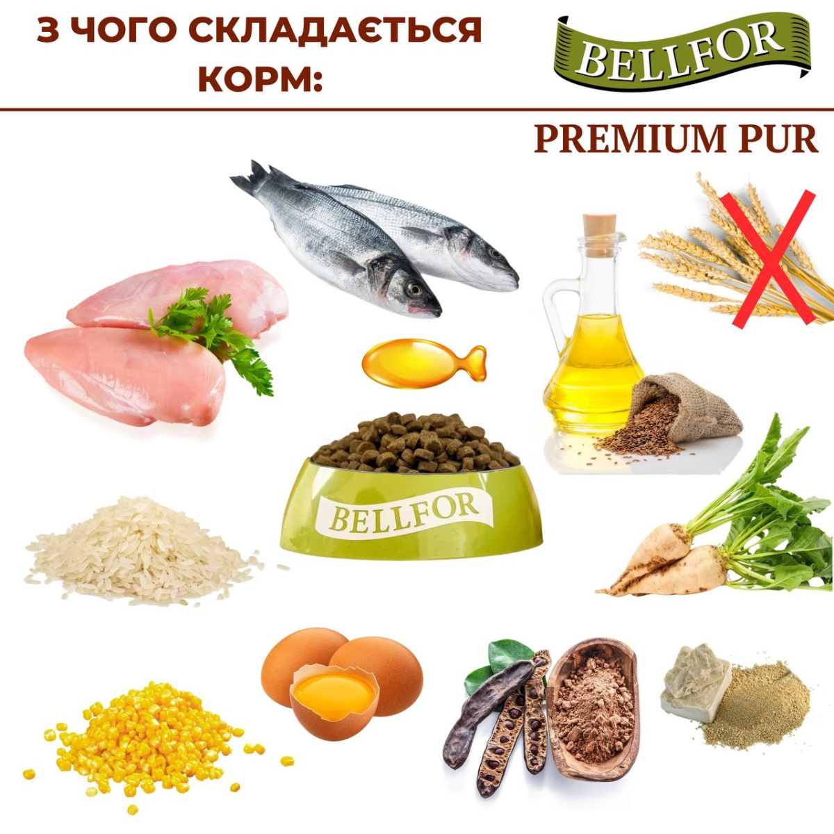 Безглютеновый сухой корм с курицей и рыбой для активных взрослых собак Bellfor Premium Pur Aktiv