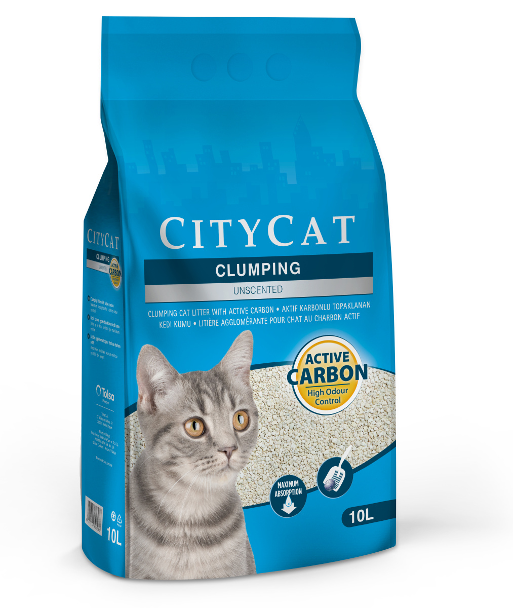Комкующийся наполнитель для котов, нейтрализующий неприятые запахи Citycat Clumping Active Carbon