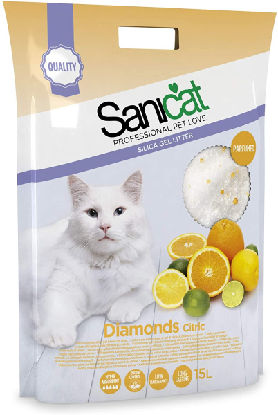 Силікагелевий поглинаючий наповнювач для котів з ароматом цитрусів Sanicat Diamonds Citric