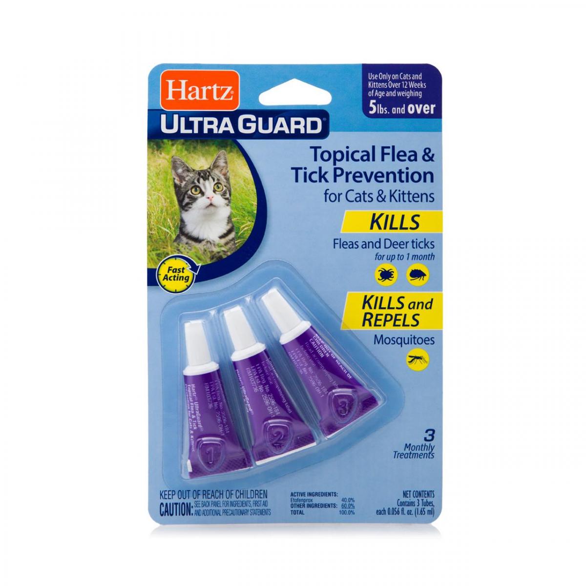 Антипаразитарные капли для котов от блох и клещей Hartz Ultra Guard Flea & Tick Spot-on Cats