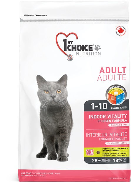Сухой корм с курицей для домашних кошек в возрасте от 1 до 10 лет 1st Choice Indoor Vitality Adult Сухой корм с курицей для домашних кошек в возрасте от 1 до 10 лет 1st Choice Indoor Vitality Adult