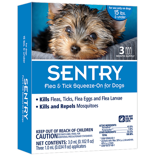 Краплі для собак вагою до 7 кг від бліх, кліщів, яєць гельмінтів, гельмінтів та москітів Sentry Flea & Tick Squeese-on Dogs
