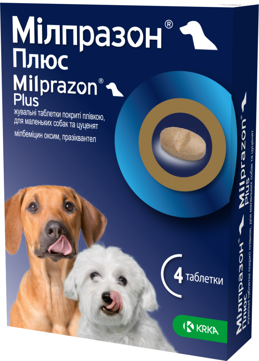 Антигельминтные жевательные таблетки широкого спектра действия для щенков и мини собак Милпразон Плюс KRKA Milprazon Plus Puppy & Mini Dog
