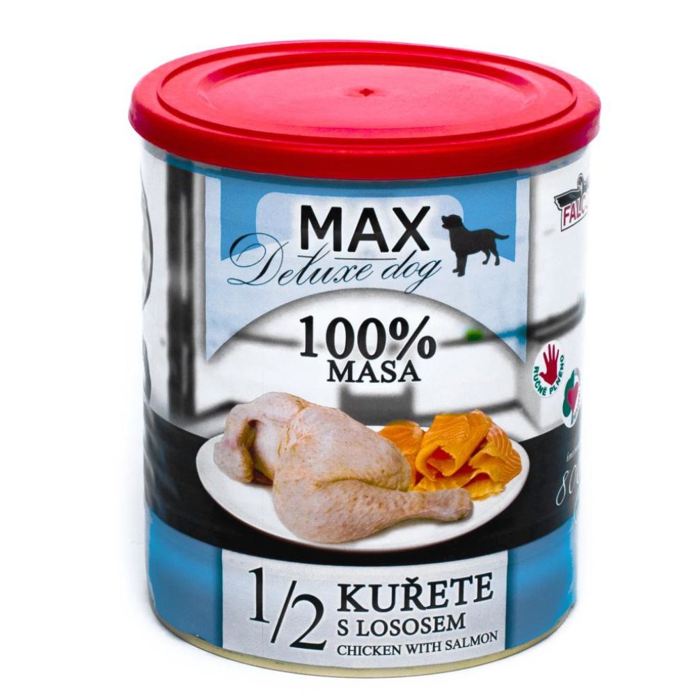 Консервоване м'ясо для собак Куряча Чверть з Лососем FALCO MAX Deluxe Dog 100% Meat 1/2 Chicken & Salmon