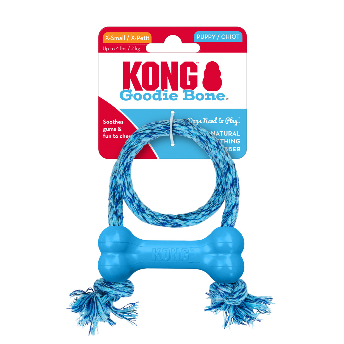 KONG Puppy Goodie Bone W/Rope Blue Жевательная игрушка для щенков Голубая Косточка с канатом