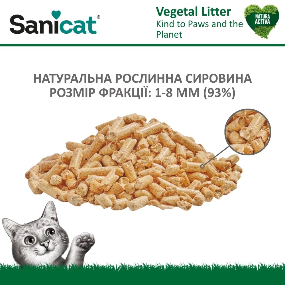 Впитывающий гипоалергенный древесный наполнитель для котов Sanicat Recycled Wood