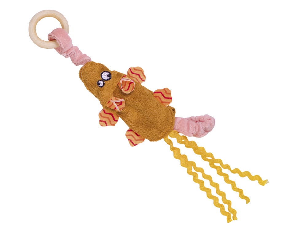 М'яка іграшка для кішок Плюшеве Мишеня на резинці з дерев'яним кільцем Plush Nobby