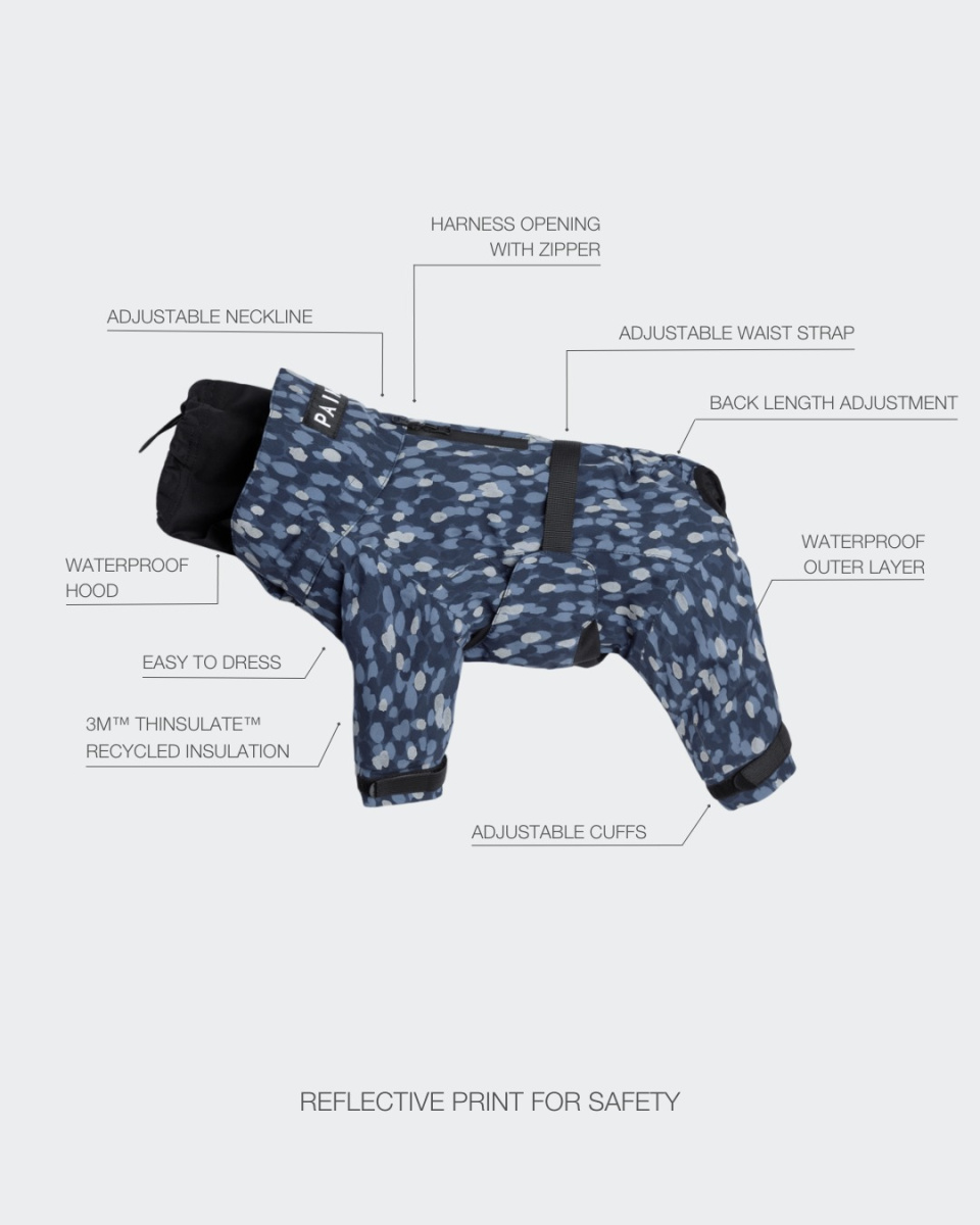 Водонепроницаемый зимний костюм со светоотражающим узором для собак PAIKKA Winter Suit Blue