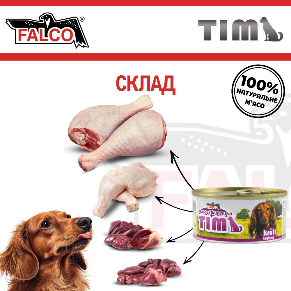 Консервоване м'ясо для маленьких собак Асорті з Індички FALCO TIM Mini Dog 100% Meat Turkey