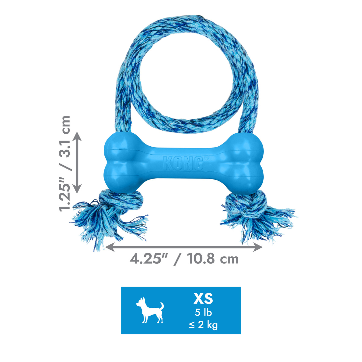 KONG Puppy Goodie Bone W/Rope Blue Жевательная игрушка для щенков Голубая Косточка с канатом