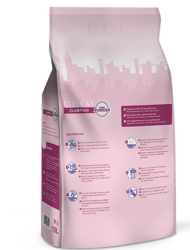Комкующийся наполнитель без пыли для кошачьего туалета с ароматом детской присыпки CityCat Clumping Baby Powder