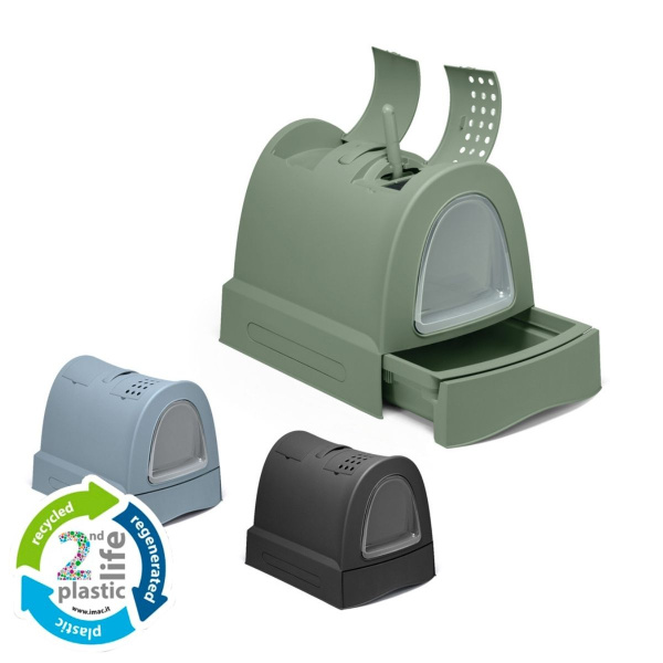 Закритий туалет-будиночок із вторинного пластику з вугільним фільтром у комплекті для котів Imac Zuma 2nd Plastic Life