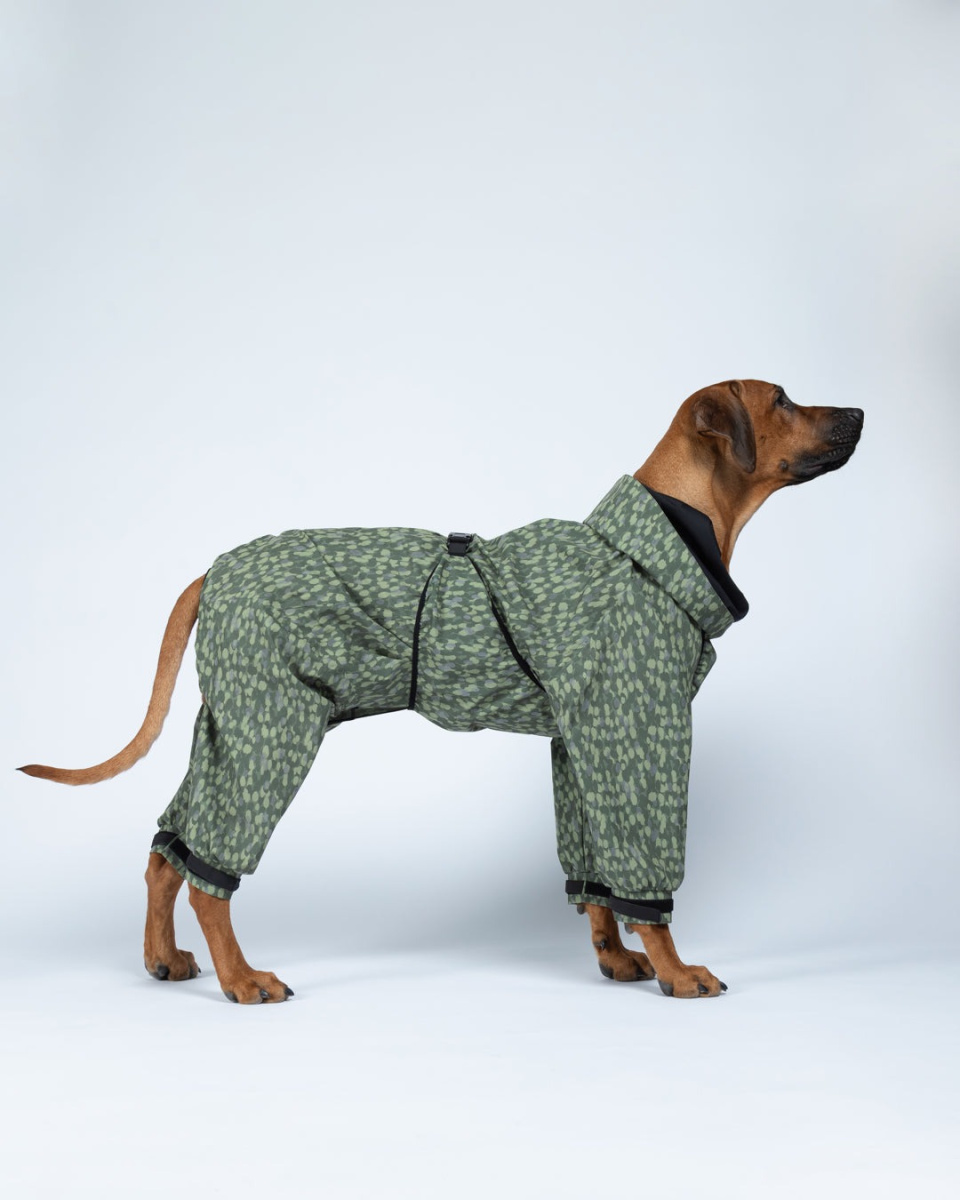 Водонепроницаемый костюм со светоотражающим узором для собак PAIKKA Rain Suit Green