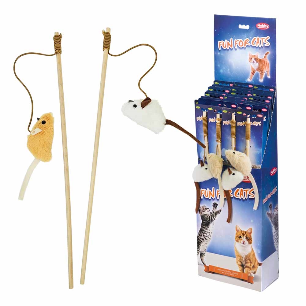 Игрушка удочка для котов Плюшевая пищащая мышка Plush Rod Nobby Игрушка удочка для котов Плюшевая пищащая мышка Plush Rod Nobby