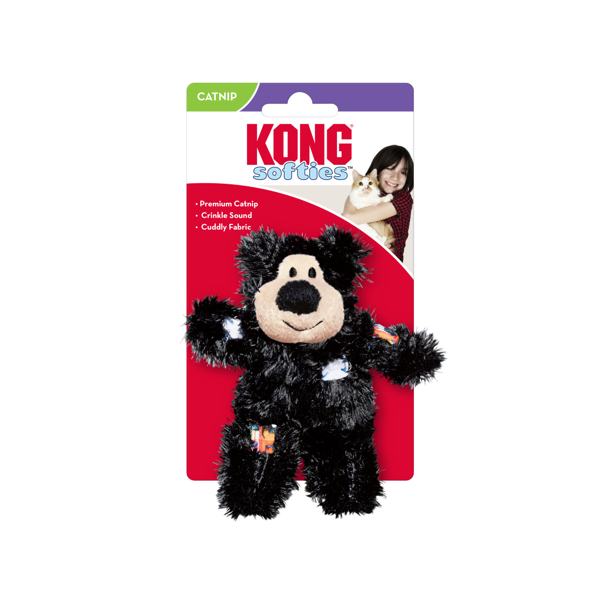 KONG Cat Softies Patchwork Bear М'яка іграшка для кота Ведмедик з котячою м'ятою