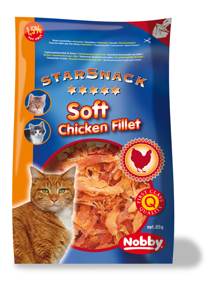 Дієтичні ласощі для кішок В'ялені шматочки Курки Nobby StarSnack Cat Low Fat Soft Chicken Fillet