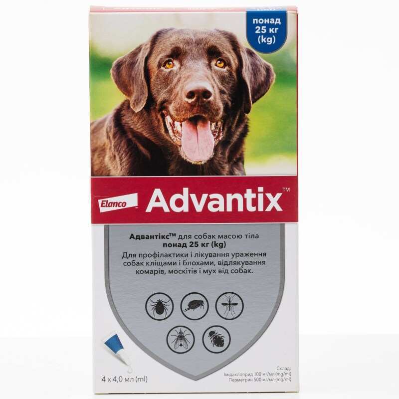 Антипаразитарные капли для собак весом 25-40 кг от блох, клещей, власоедов и вшей Адвантикс Elanco Advantix Dogs