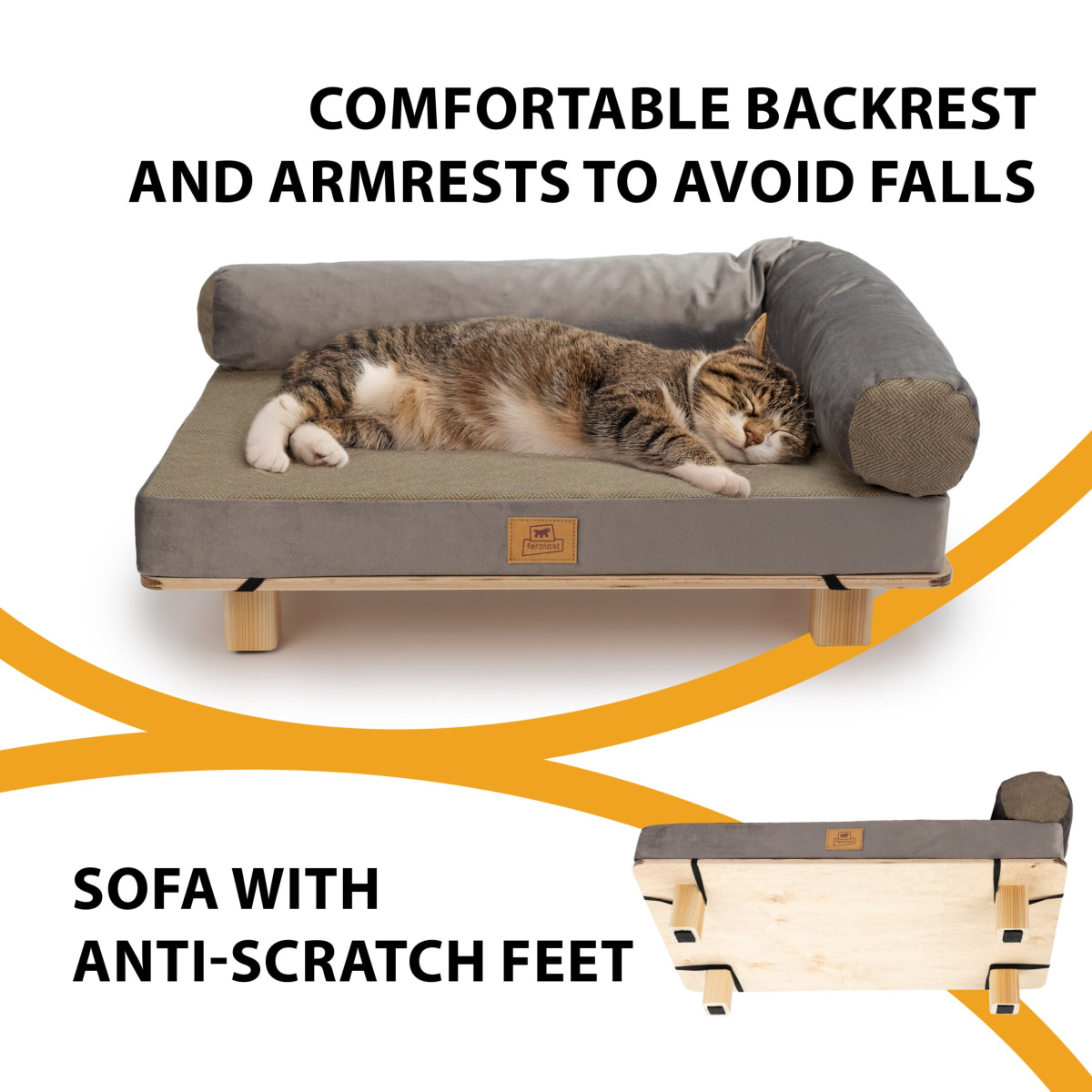 Антиковзкий диван на дерев'яних ніжках для собак та котів Haru Ferplast