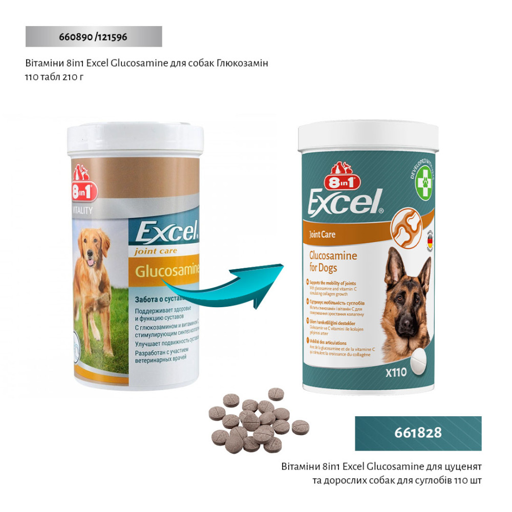 Комплексна добавка з глюкозаміном для здоров'я суглобів собак 8in1 Excel Glucosamine Комплексна добавка з глюкозаміном для здоров'я суглобів собак 8in1 Excel Glucosamine